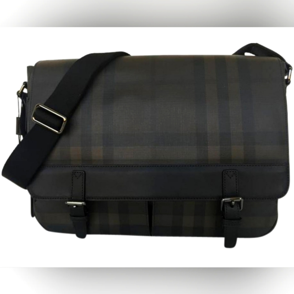 Burberry London Fairbank Smoked Check Black Vinyl Leather Messenger Bag